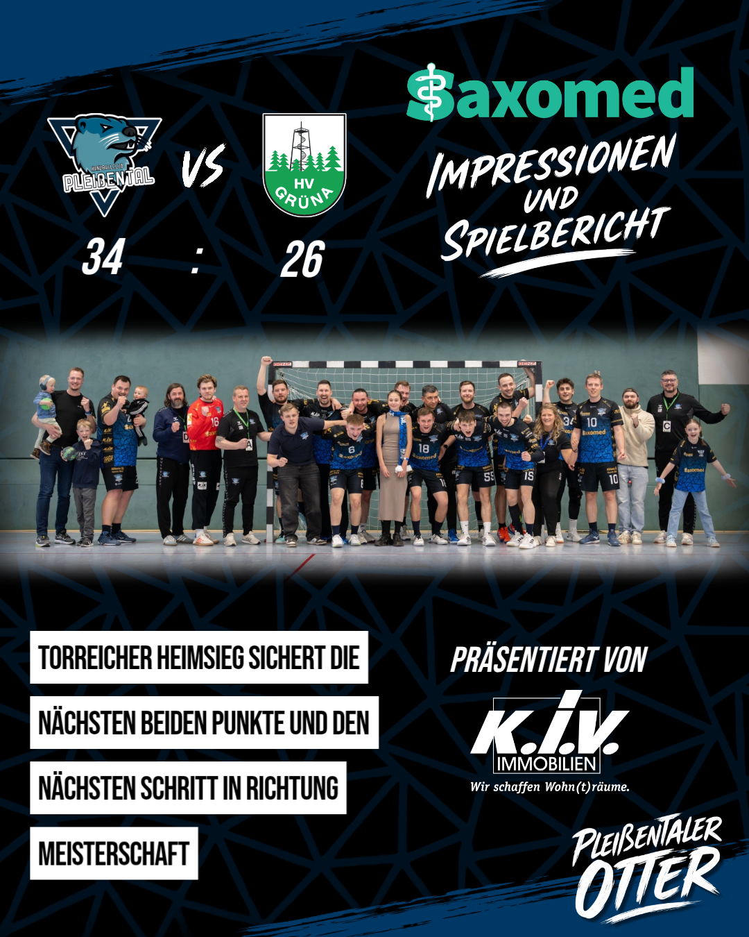 Otter lassen nichts anbrennen – 34:26-Heimsieg gegen den HV Grüna